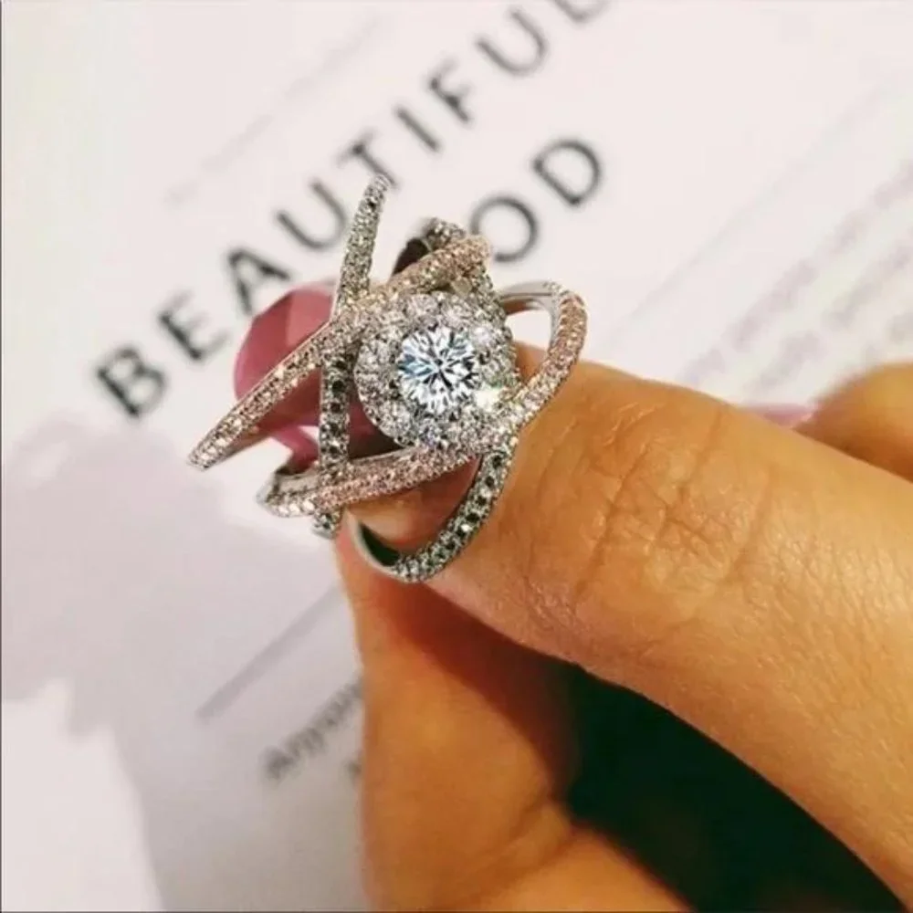 CROSS 925 STERLING SILVER ROSE GOLD DIAMOND RING, CUTE RING, SHINY RING. - Picture 2 of 4